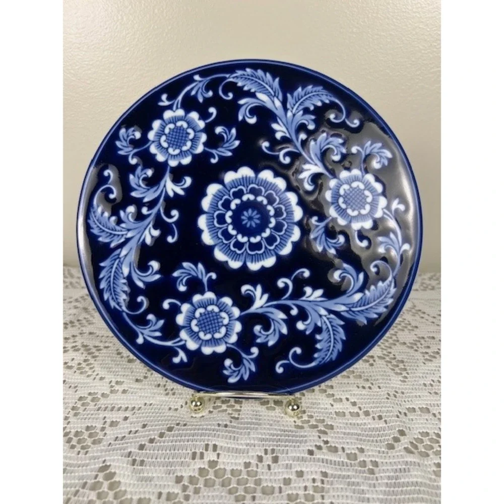Pier‎ 1 Mandarin Porcelain Round Trivet Plate Cobalt Blue White Floral 8in